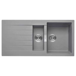 Pia de sobrepor dupla reversível para cozinha em Quarzex® 1000x500x200 Oslo com válvula e sifão