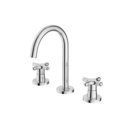 Misturador para lavatório de mesa com 3 furos de bica alta com válvula Cross