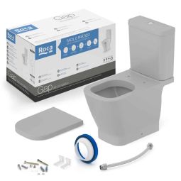 Kit de bacia com caixa acoplada, assento termofixo com queda amortecida e itens de instalação Gap