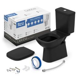 Kit de bacia com caixa acoplada 3/6 litros, assento termofixo com queda amortecida e itens de instalação Debba Classic Matte Black