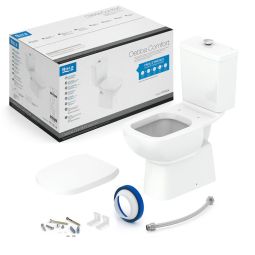 Kit de bacia com caixa acoplada 3/6 litros e botão elevado, assento polipropileno com amortecedor e itens de instalação Debba Comfort Branco