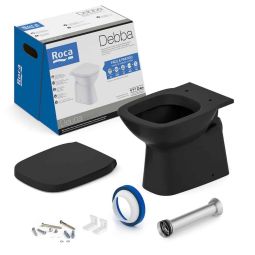 Kit de bacia convencional, assento termofixo com queda amortecida e itens de instalação Debba Classic Matte Black
