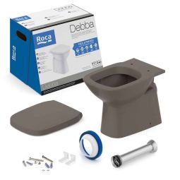 Kit de bacia convencional, assento termofixo com queda amortecida e itens de instalação Debba Classic Café