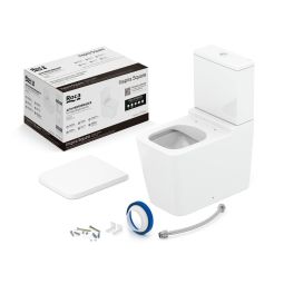 Kit de bacia Rimless com caixa acoplada 3/6 litros, assento termofixo com amortecedor e itens de instalação Inspira Square Branco