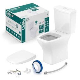 Kit de bacia com caixa acoplada Harpic Ecoflush 3/6 litros, assento polipropileno com amortecedor e itens de instalação Vip Branco