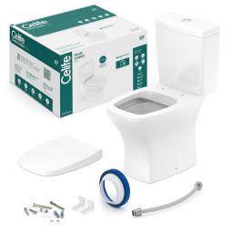 Kit de bacia Rimless com caixa acoplada Ecoflush 3/6 litros, assento polipropileno com amortecedor e itens de instalação Vip Branco