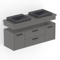Gabinete 2 portas e 2 gavetas 1200x400 Fancy Stone com 2 cubas de sobrepor 410x340 Matte Black