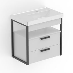Gabinete 2 gavetas 600x380 Quadri Branco com cuba de sobrepor com mesa Branco