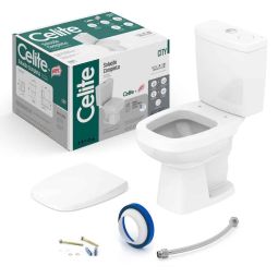 Kit de bacia com caixa acoplada Harpic Ecoflush 3/6 litros, assento polipropileno com amortecedor e itens de instalação City Branco