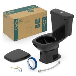 Kit de bacia com caixa acoplada Ecoflush 3/6 litros, assento polipropileno com amortecedor e itens de instalação Fit Preto