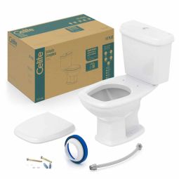 Kit de bacia com caixa acoplada Ecoflush 3/6 litros, assento polipropileno com amortecedor e itens de instalação Fit Ciza Prata