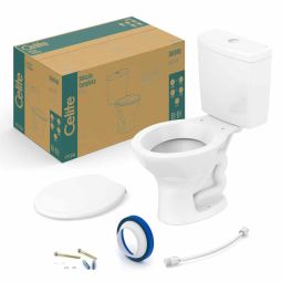 Kit de bacia com caixa acoplada 6 litros, assento polipropileno e itens de instalação Saveiro Branco