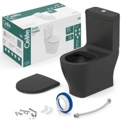 Kit de bacia com caixa acoplada Ecoflush 3/6 litros, assento polipropileno com amortecedor e fácil remoção e itens de instalação Slim Matte Black