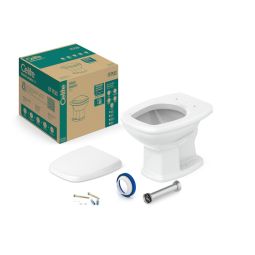 Kit de bacia convencional, assento polipropileno com amortecedor e itens de instalação Fit Branco