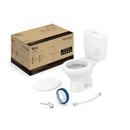 Kit de bacia com caixa acoplada 3/6 litros, assento polipropileno e itens de instalação Flamingo Branco