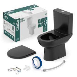 Kit de bacia com caixa acoplada Ecoflush 3/6 litros, assento termofixo com amortecedor e itens de instalação Smart Preto