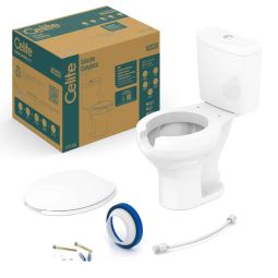 Kit de bacia com abertura frontal, caixa acoplada 3/6 litros, assento polipropileno e itens de instalação Acesso Branco