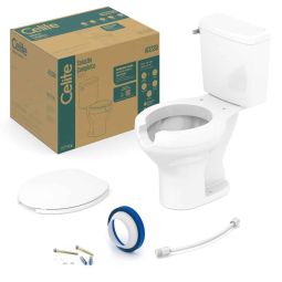 Kit de bacia com abertura frontal, caixa acoplada Ecoflush 3/6 litros e acionamento lateral, assento polipropileno e itens de instalação Acesso Branco
