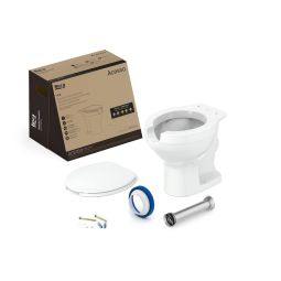 Kit de bacia convencional com abertura frontal, assento polipropileno com queda amortecida e itens de instalação Acesso Branco