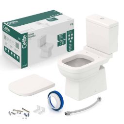 Kit de bacia com caixa acoplada Ecoflush 3/6 litros, assento termofixo com amortecedor e itens de instalação Elite Beige