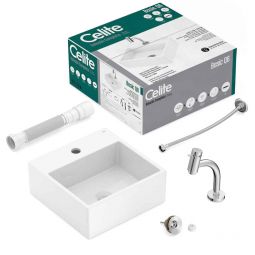 Kit de cuba de apoio Basic Q6 com torneira de bica baixa Basic e itens de instalação