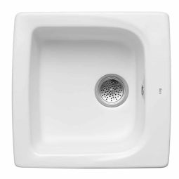 Cuba de sobrepor reversível para cozinha em louça 500x500x180 Beverly com válvula