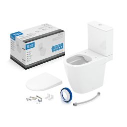 Kit de bacia com caixa, assento termofixo com queda amortecida e complementos de instalação Ona