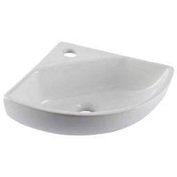 Lavatório suspenso de canto pequeno 42X34X30mm com furo central sem ladrão
