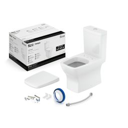 Kit de bacia com caixa, assento termofixo com queda amortecida e complementos de instalação Boss