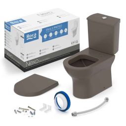 Kit de bacia com caixa acoplada, assento termofixo com queda amortecida e itens de instalação Nexo