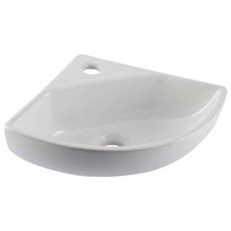 Lavatório suspenso de canto pequeno 42X34X30mm com furo central sem ladrão