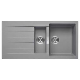 Pia de sobrepor dupla reversível para cozinha em Quarzex® 1000x500x200 Oslo com válvula e sifão