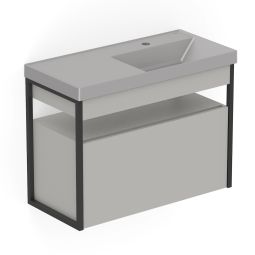 Gabinete Flow cinza com lavatório stone 80x38 de 1 gaveta