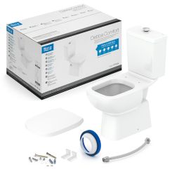 Kit de bacia com caixa acoplada com botão elevado, assento PP com queda amortecida e itens de instalação Debba Comfort