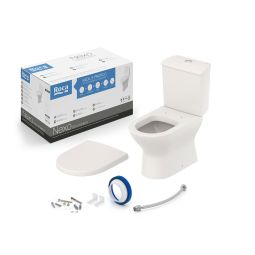 Kit de bacia com caixa acoplada, assento termofixo com queda amortecida e itens de instalação Nexo