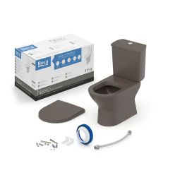 Kit de bacia com caixa acoplada, assento termofixo com queda amortecida e itens de instalação Nexo