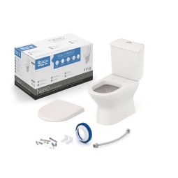 Kit de bacia com caixa acoplada, assento termofixo com queda amortecida e itens de instalação Nexo