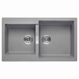 Cuba de sobrepor dupla para cozinha reversível em Quarzex® 860x500x200 Oslo com válvula e sifão