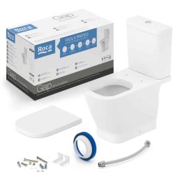 Kit de bacia com caixa acoplada, assento termofixo com queda amortecida e itens de instalação Gap