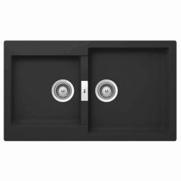 Cuba de sobrepor dupla para cozinha reversível em Quarzex® 860x500x200 Oslo com válvula e sifão